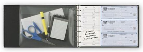 7-Ring 3-on-a-Page Business Check Book Binder Black *NEW 