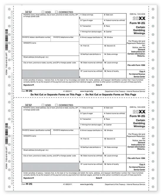 Continuous Federal Tax Form W 2G 