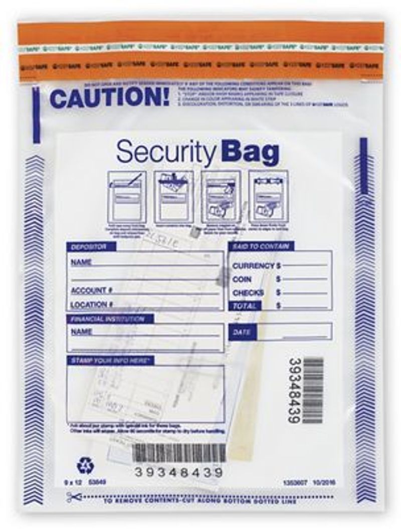 Single Pocket Deposit Bags 12" x 14"  Clear 50 Bags Security Serial Numbered 