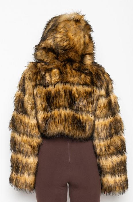 Azalea Gracelle Faux Fur Cropped, Brown Faux Fur Coat Cropped