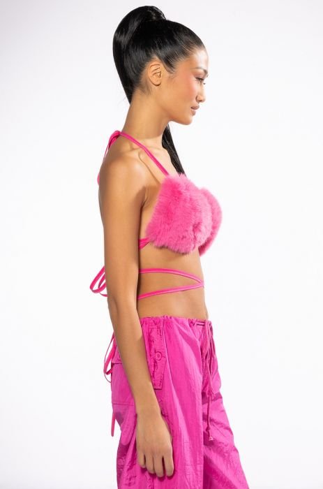 SUCH A DOLL FAUX FUR BRALETTE IN PINK