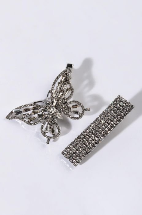BUTTERFLY HAIR CLIP SET in silver