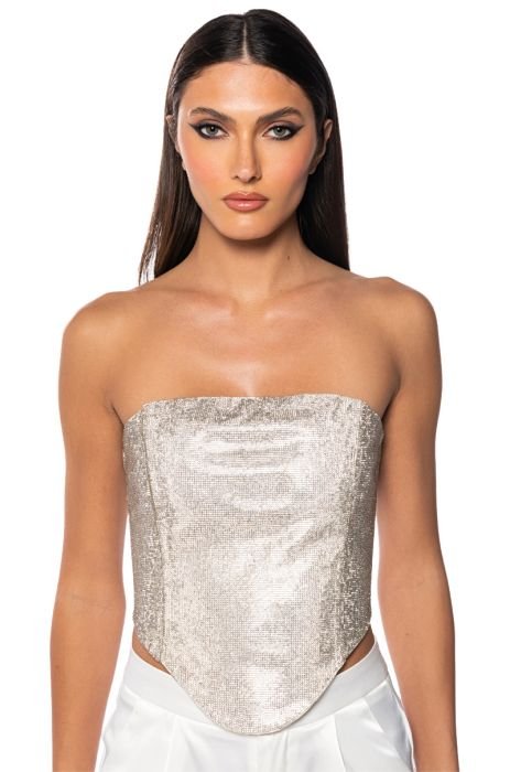 CUE THE LIGHTS SPARKLE CORSET TOP IN SILVER