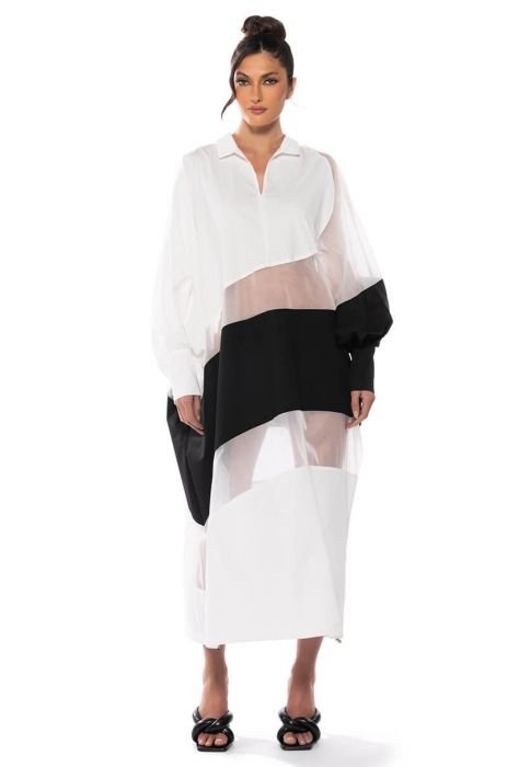 DAY AND NIGHT COLORBLOCKED MIDI DRESS in WHITE BLACK