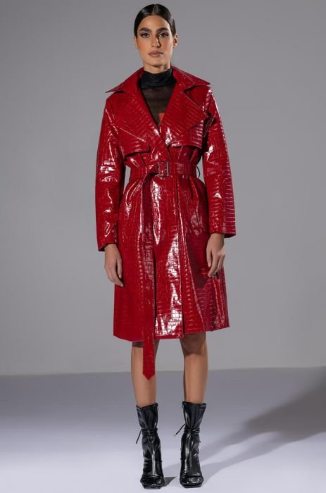 FEELING EXTRA BOSSY RED CROC TRENCH in RED