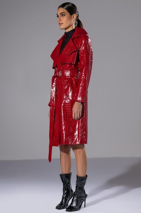 FEELING EXTRA BOSSY RED CROC TRENCH in RED