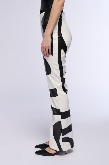 GROOVE ON FAUX LEATHER FLARE TROUSER in black white