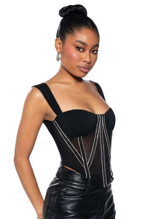 INTIMATE BUSINESS RHINESTONE EMBELLISHED CORSET TOP in black