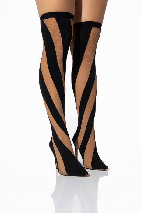 LILITH MESH THIGH HIGH BOOT IN BLACK