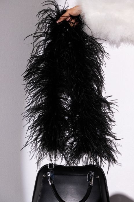 LUXE OSTRICH FEATHER PURSE STRAP in black