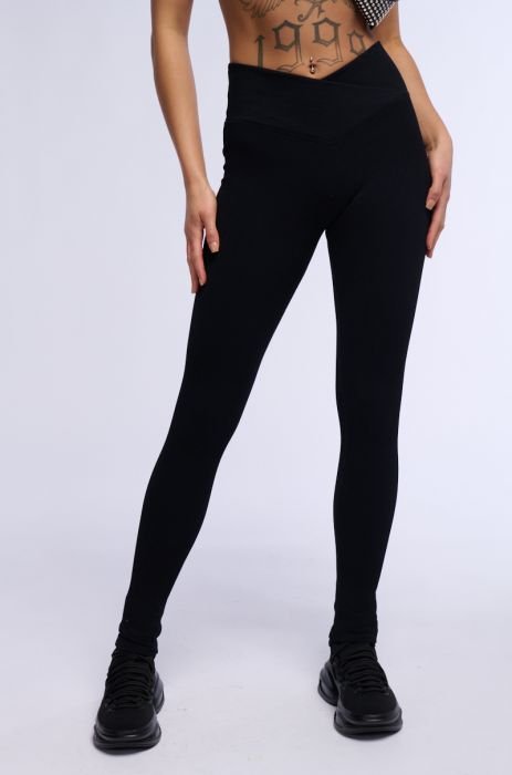 PAXTON RIBBED CROSS FRONT LEGGING IN BLACK