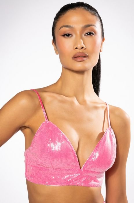Nyra Pink Sequin Strapless Bralette Top