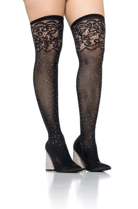 SPICE YOUR LIFE STRETCH BLING STOCKINGS IN BLACK