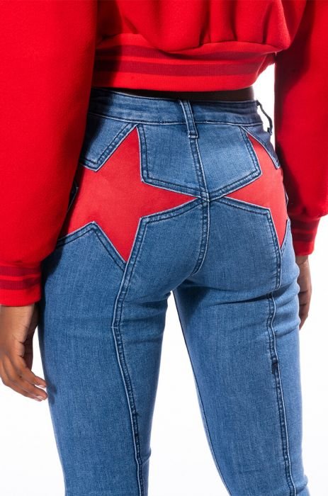 TAKE ME AWAY STAR PATCH DETAIL HIGH WAISTED FLARED JEAN