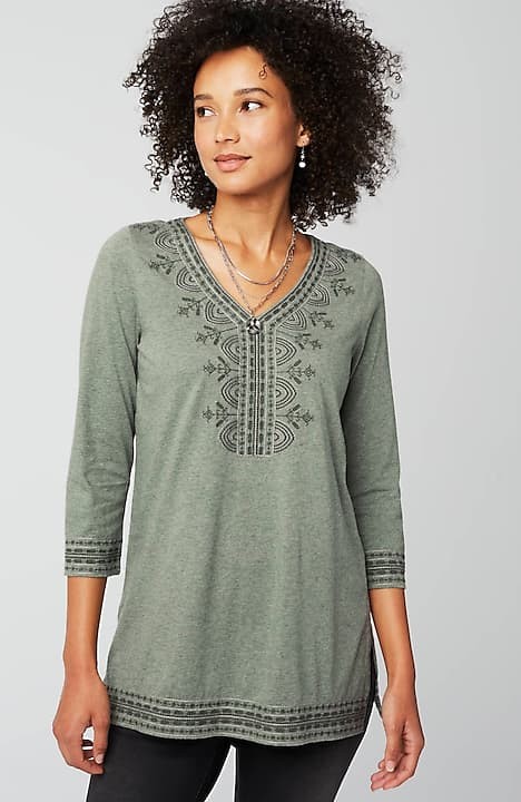 Pure Jill Cotton-Jersey Embroidered Tunic