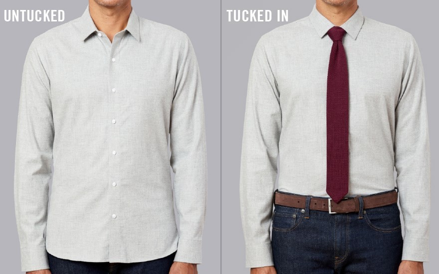 Front view for tucked in and untucked shirt