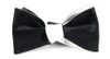 Solid Satin Black On White Bow Tie