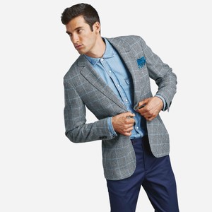 The Wool Miracle Houndstooth Plaid Grey Jacket