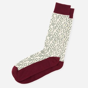 Doodle Floral Burgundy Dress Socks
