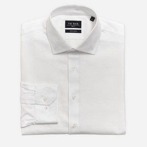 Herringbone White Convertible Cuff Non-Iron Dress Shirt