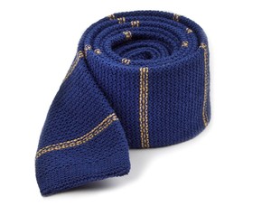Knitted Hem Stripe Classic Blue Tie