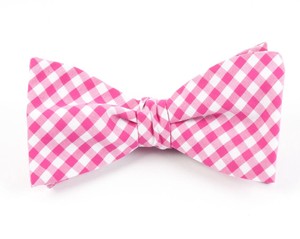 New Gingham Hot Pink Bow Tie