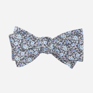 Corduroy Freesia Floral Charcoal Bow Tie