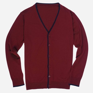 Perfect Tipped Merino Wool Cardigan Burgundy Sweater