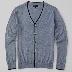 Perfect Tipped Merino Wool Cardigan Heather Grey Sweater