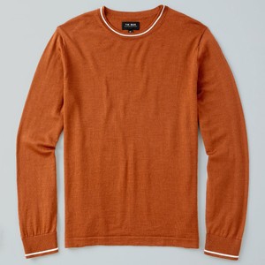 Perfect Tipped Merino Wool Crewneck Rust Sweater