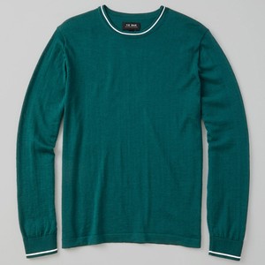 Perfect Tipped Merino Wool Crewneck Green Sweater