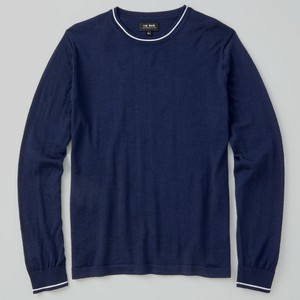 Perfect Tipped Merino Wool Crewneck Navy Sweater