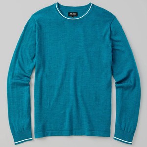 Perfect Tipped Merino Wool Crewneck Teal Sweater
