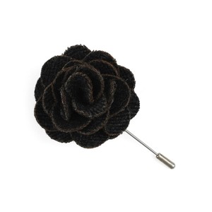 Wool Suiting Herringbone Charcoal Lapel Flower