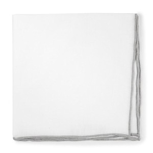 White Linen With Rolled Border Silver Pocket Square