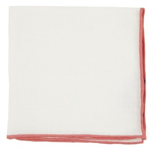 White Linen With Rolled Border Coral Pocket Square
