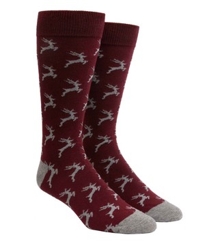 Jumping Reindeer Burgundy Dress Socks