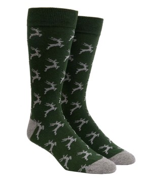 Jumping Reindeer Hunter Green Dress Socks