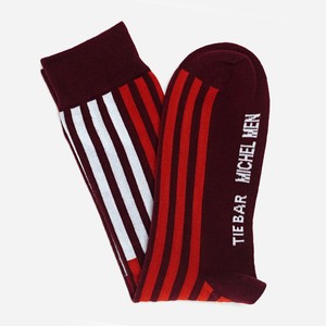 Tie Bar x Michel Men Modern Striped Burgundy Dress Sock