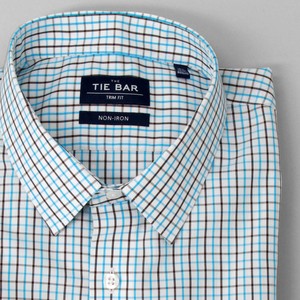 Business Check Aqua Non-Iron Dress Shirt
