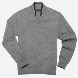 Tipped 1/4 Zip Grey Cashmere Sweater