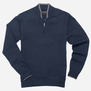Tipped 1/4 Zip Navy Cashmere Sweater