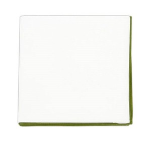 White Cotton With Border Olive Pocket Square