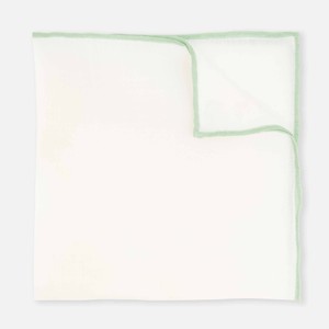 White Linen With Rolled Border Sage Green Pocket Square