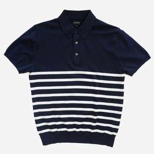 Horizontal Stripe Cotton Sweater Navy Polo