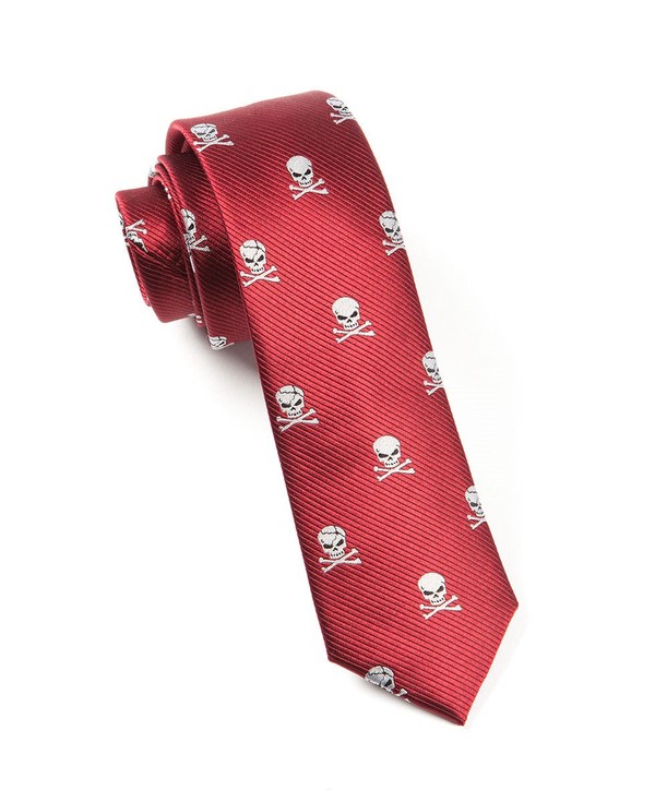 Skull And Crossbones Red Tie