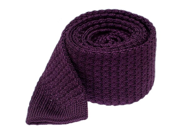 Textured Solid Knit Eggplant Tie