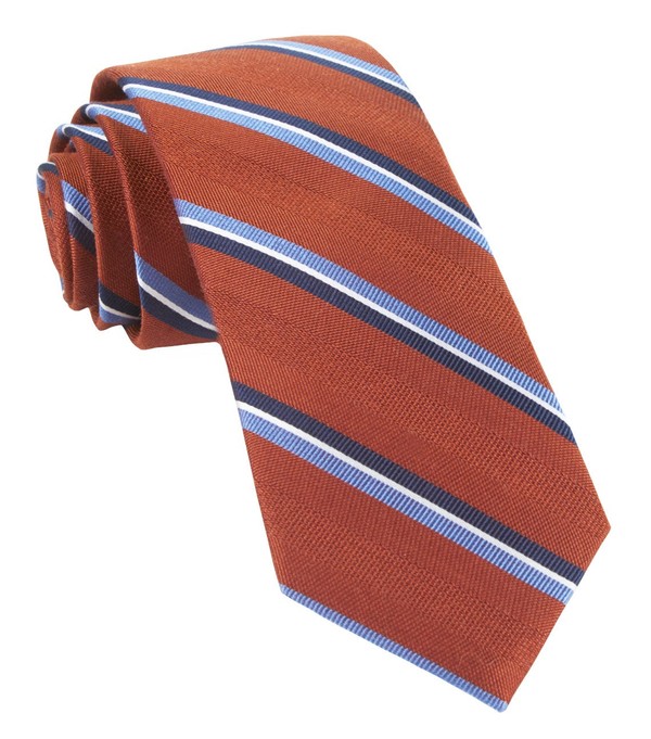 Short Cut Stripe Burnt Orange Tie