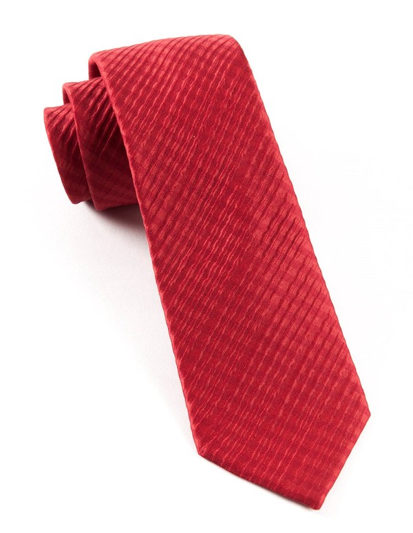 Silk Seersucker Solid Red Tie