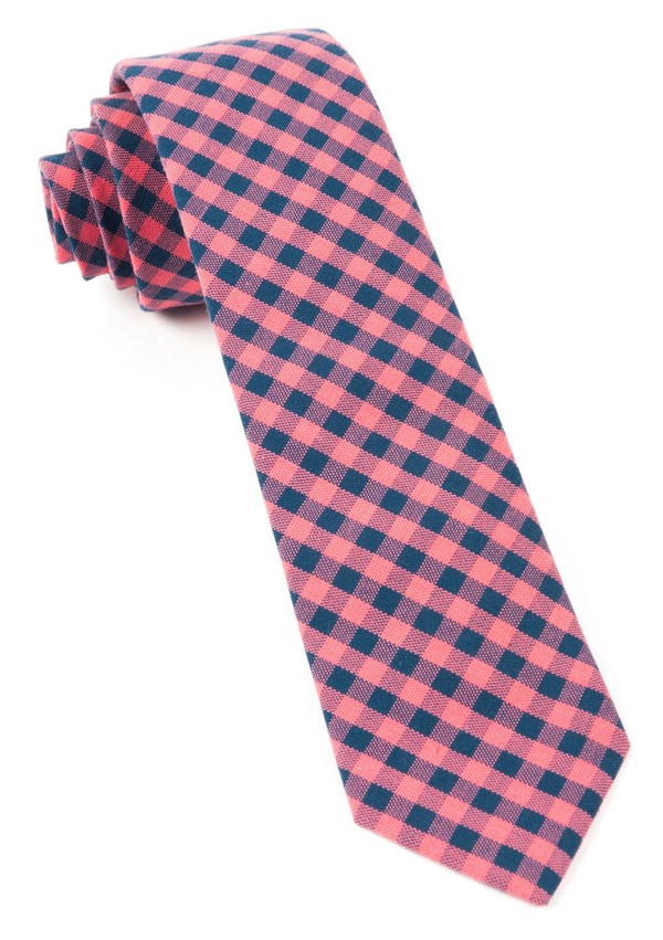 Gingham Shade Salmon Pink Tie